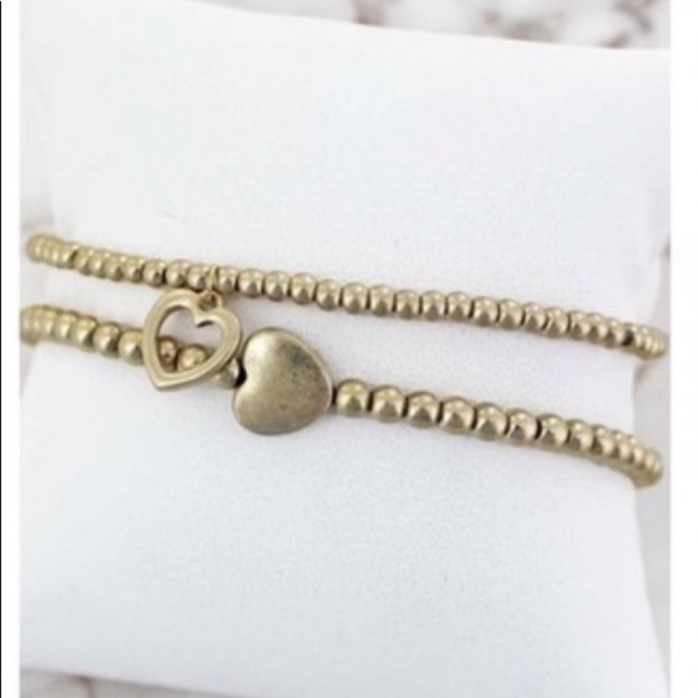 Petite Gold Double Layered Bracelet with Heart Charms